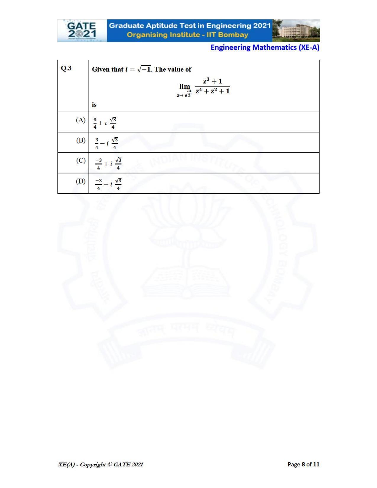 GATE 2021 Engineering Sciences	(XE) Question Paper - Page 8