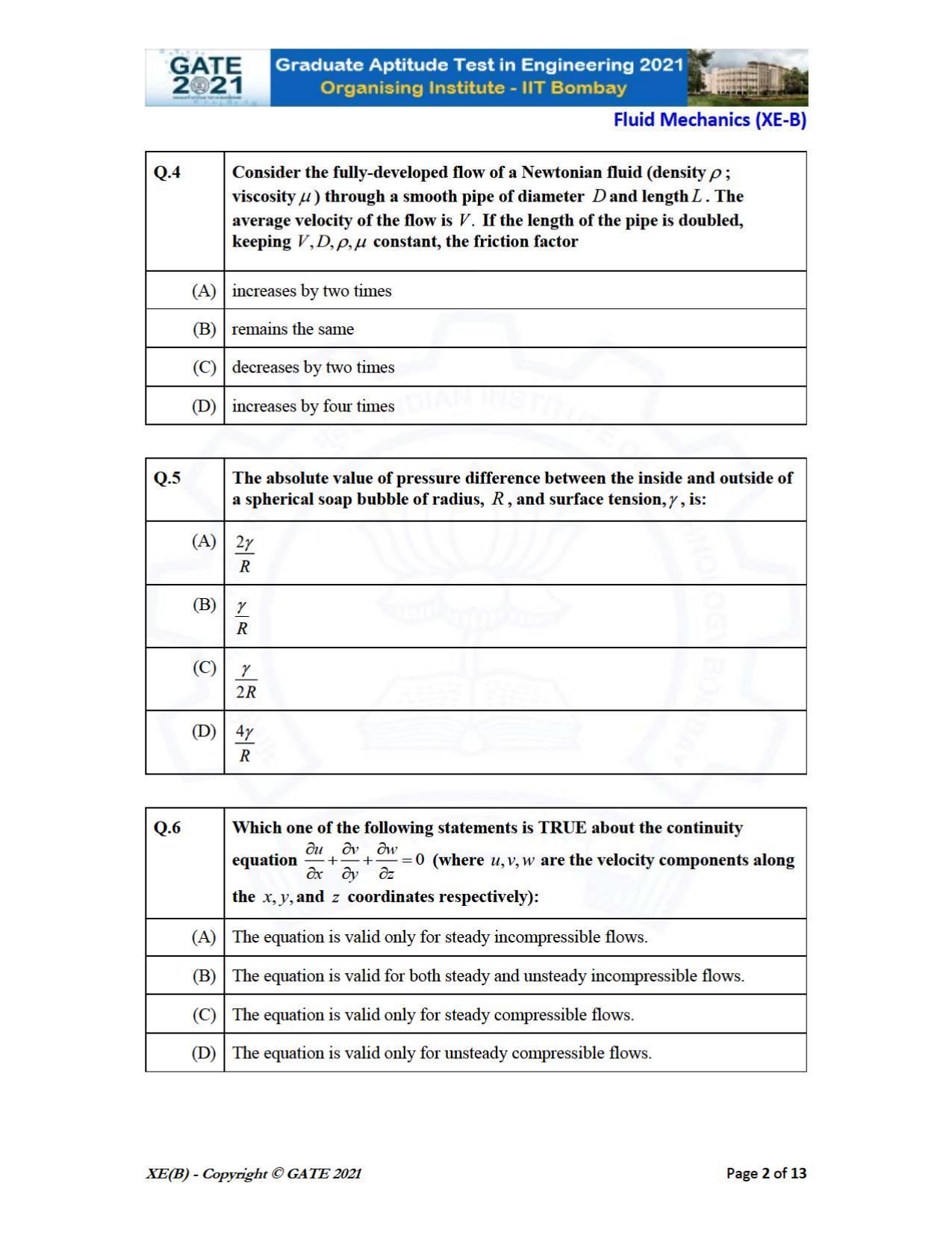 GATE 2021 Engineering Sciences	(XE) Question Paper - Page 14