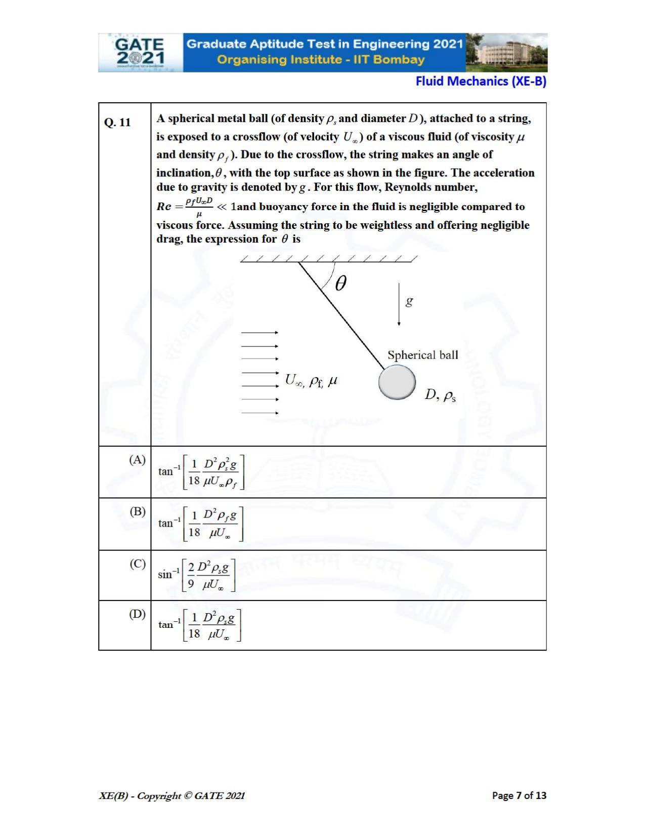GATE 2021 Engineering Sciences	(XE) Question Paper - Page 19