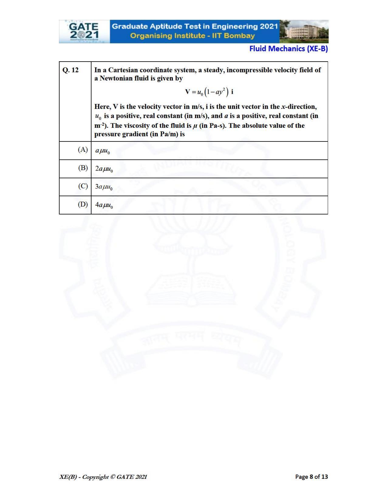 GATE 2021 Engineering Sciences	(XE) Question Paper - Page 20