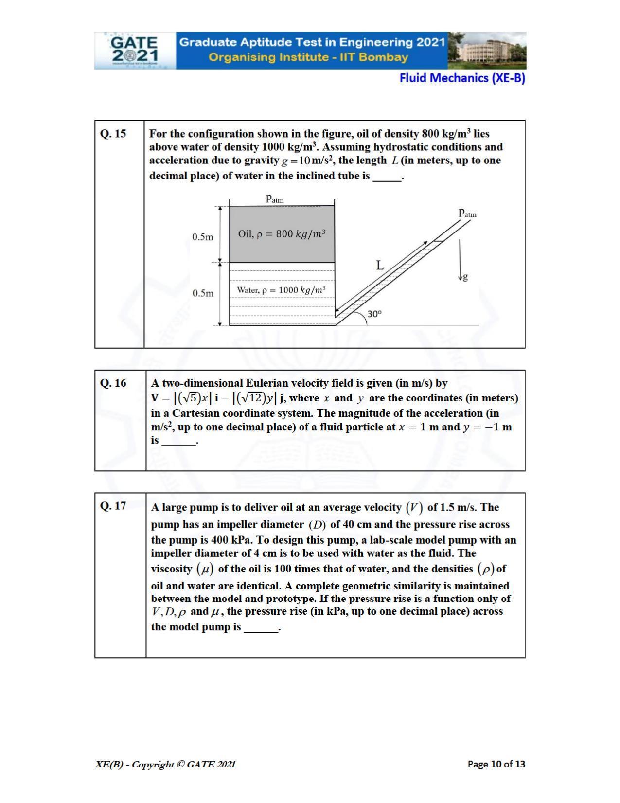 GATE 2021 Engineering Sciences	(XE) Question Paper - Page 22