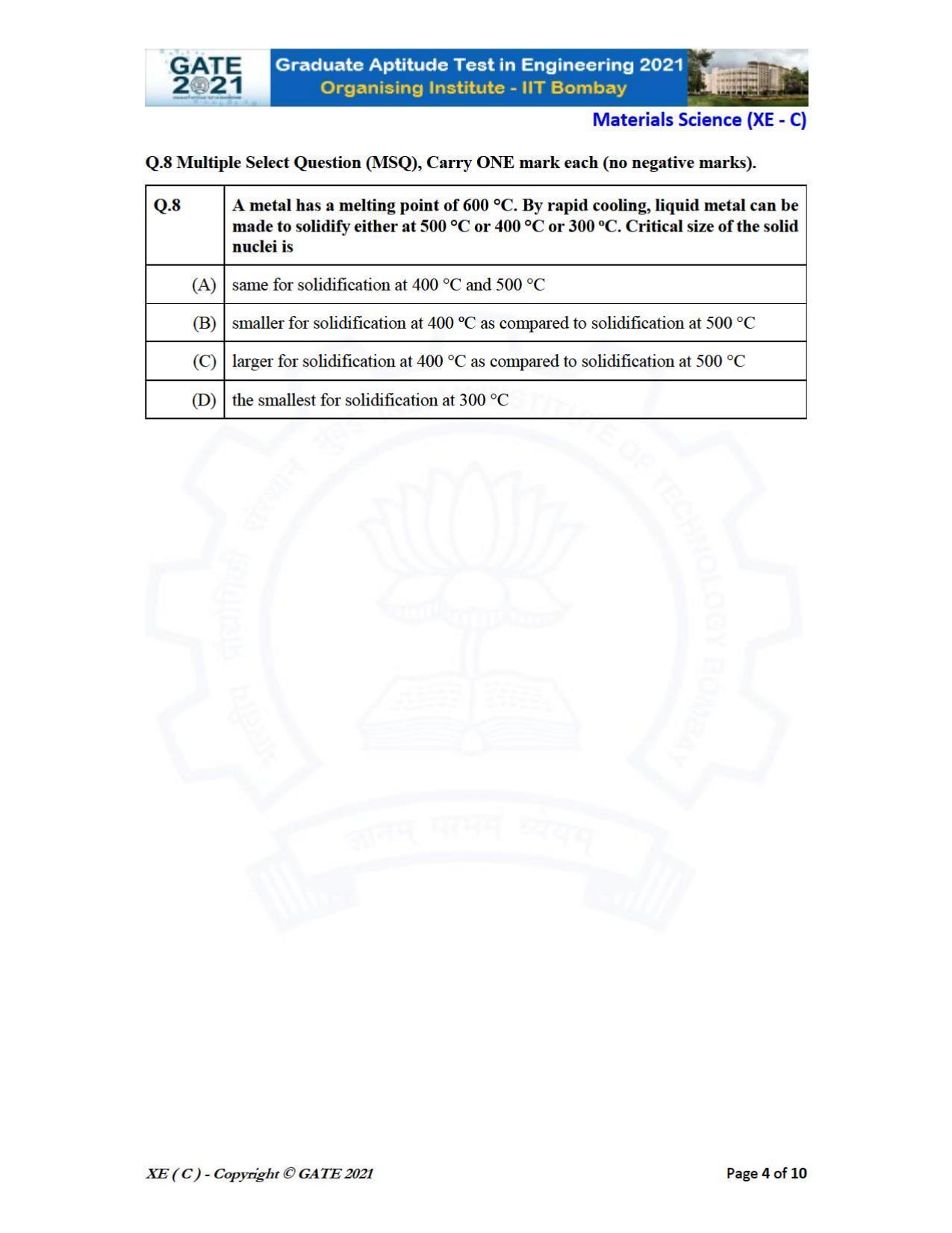 GATE 2021 Engineering Sciences	(XE) Question Paper - Page 30