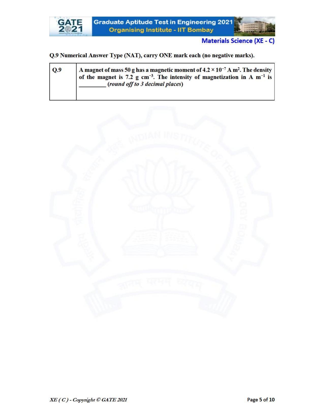 GATE 2021 Engineering Sciences	(XE) Question Paper - Page 31