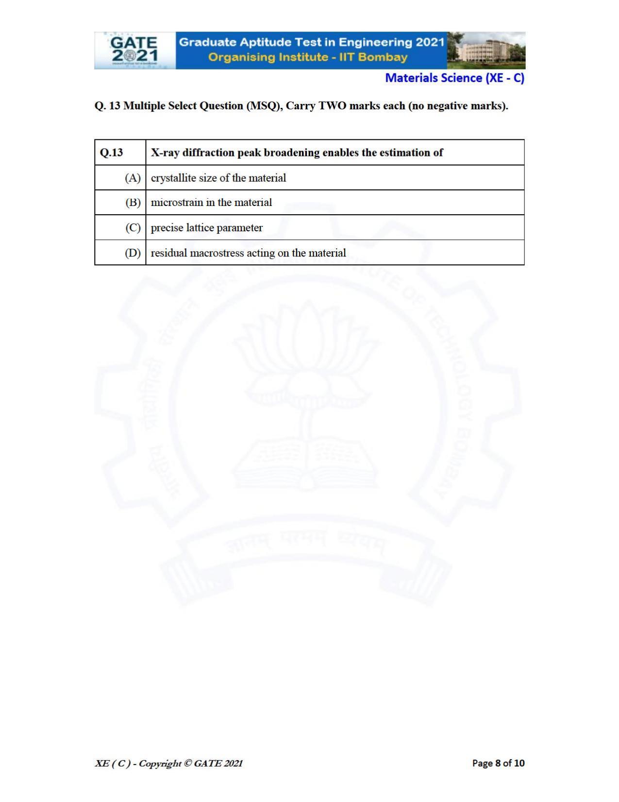 GATE 2021 Engineering Sciences	(XE) Question Paper - Page 34