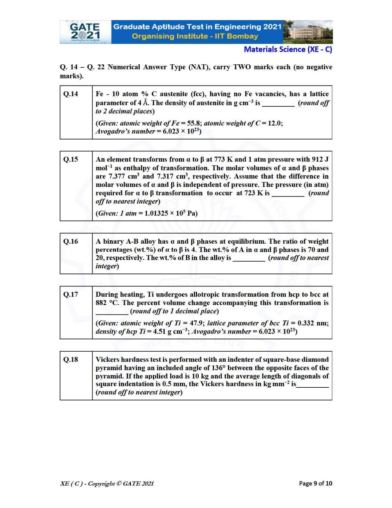 GATE 2021 Engineering Sciences	(XE) Question Paper - Page 35