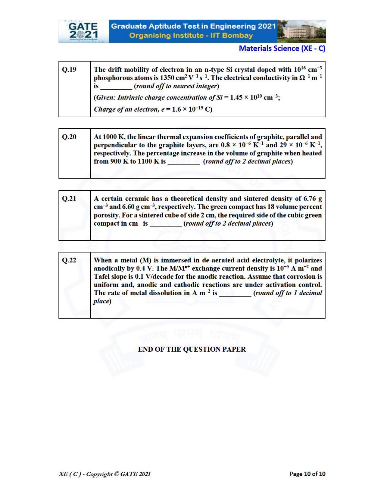 GATE 2021 Engineering Sciences	(XE) Question Paper - Page 36