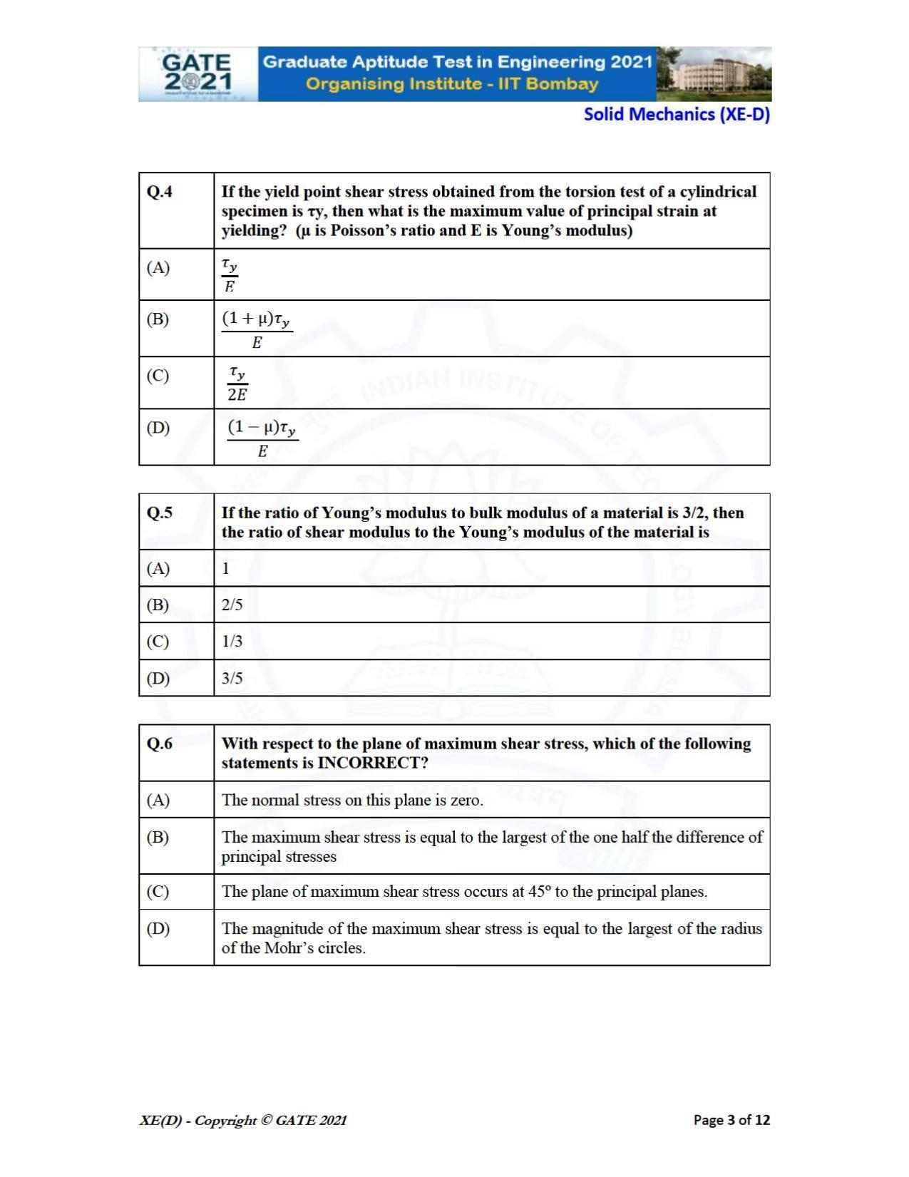 GATE 2021 Engineering Sciences	(XE) Question Paper - Page 41