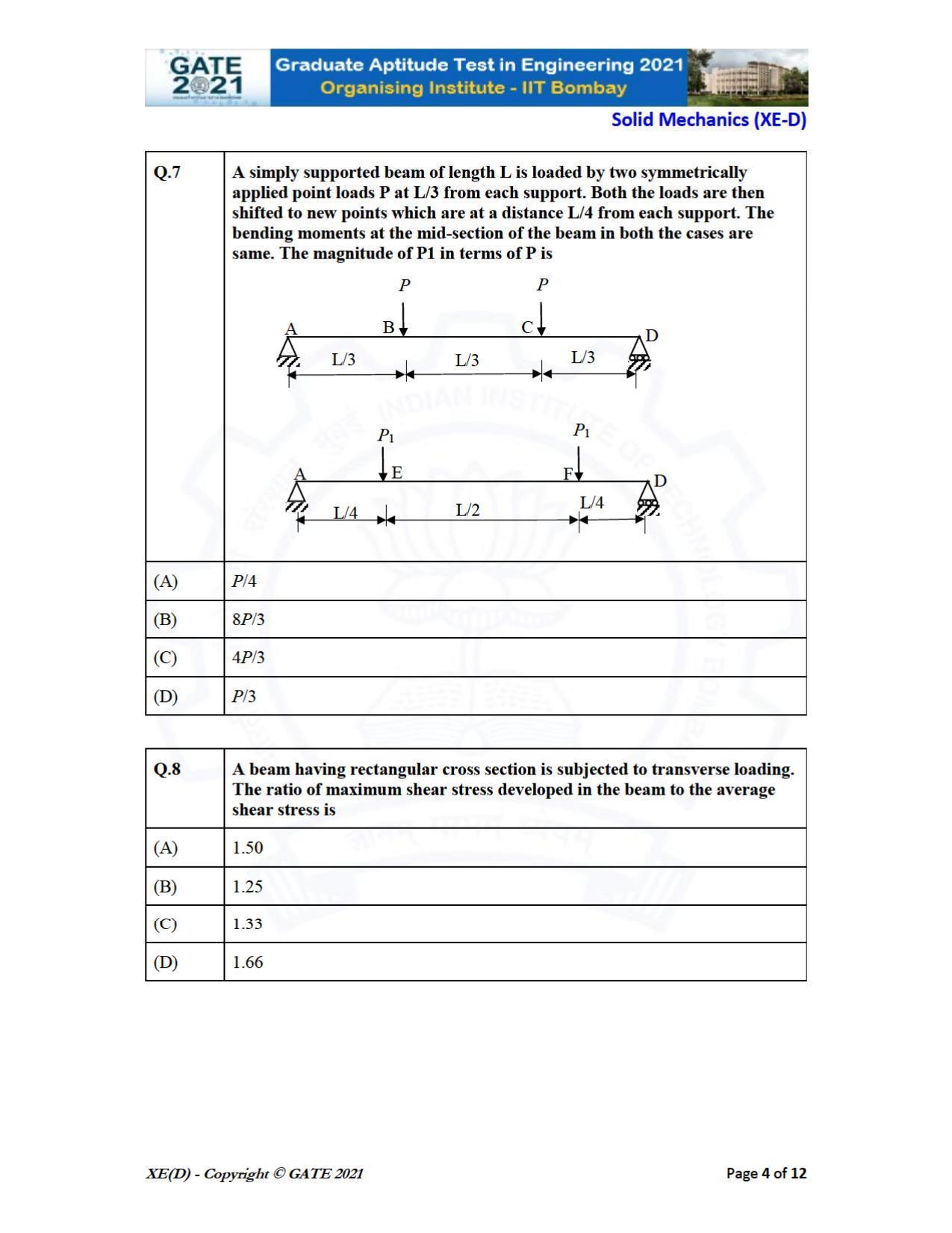 GATE 2021 Engineering Sciences	(XE) Question Paper - Page 42