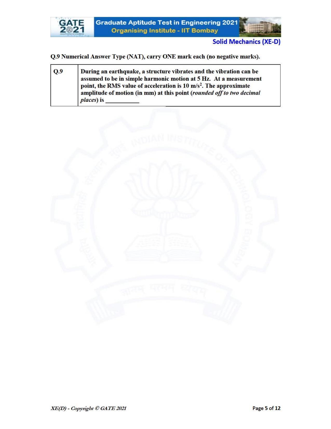 GATE 2021 Engineering Sciences	(XE) Question Paper - Page 43