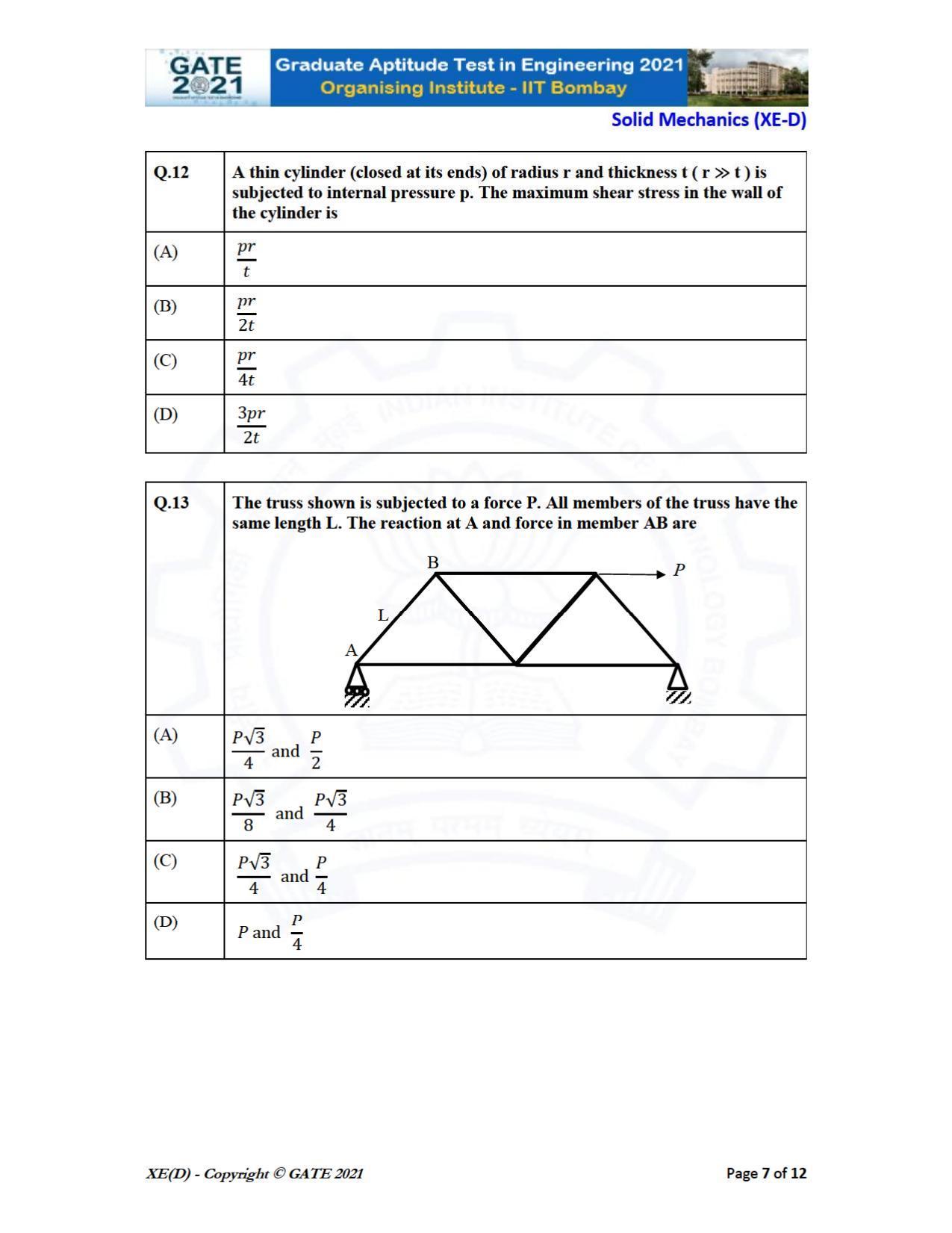 GATE 2021 Engineering Sciences	(XE) Question Paper - Page 45
