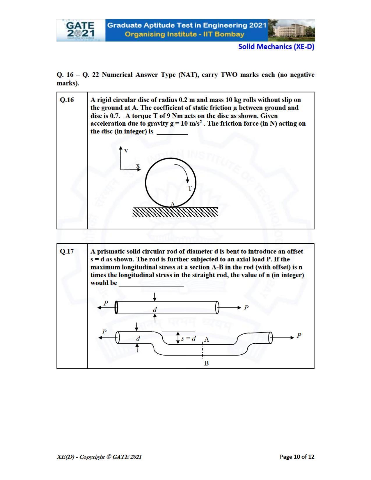 GATE 2021 Engineering Sciences	(XE) Question Paper - Page 48
