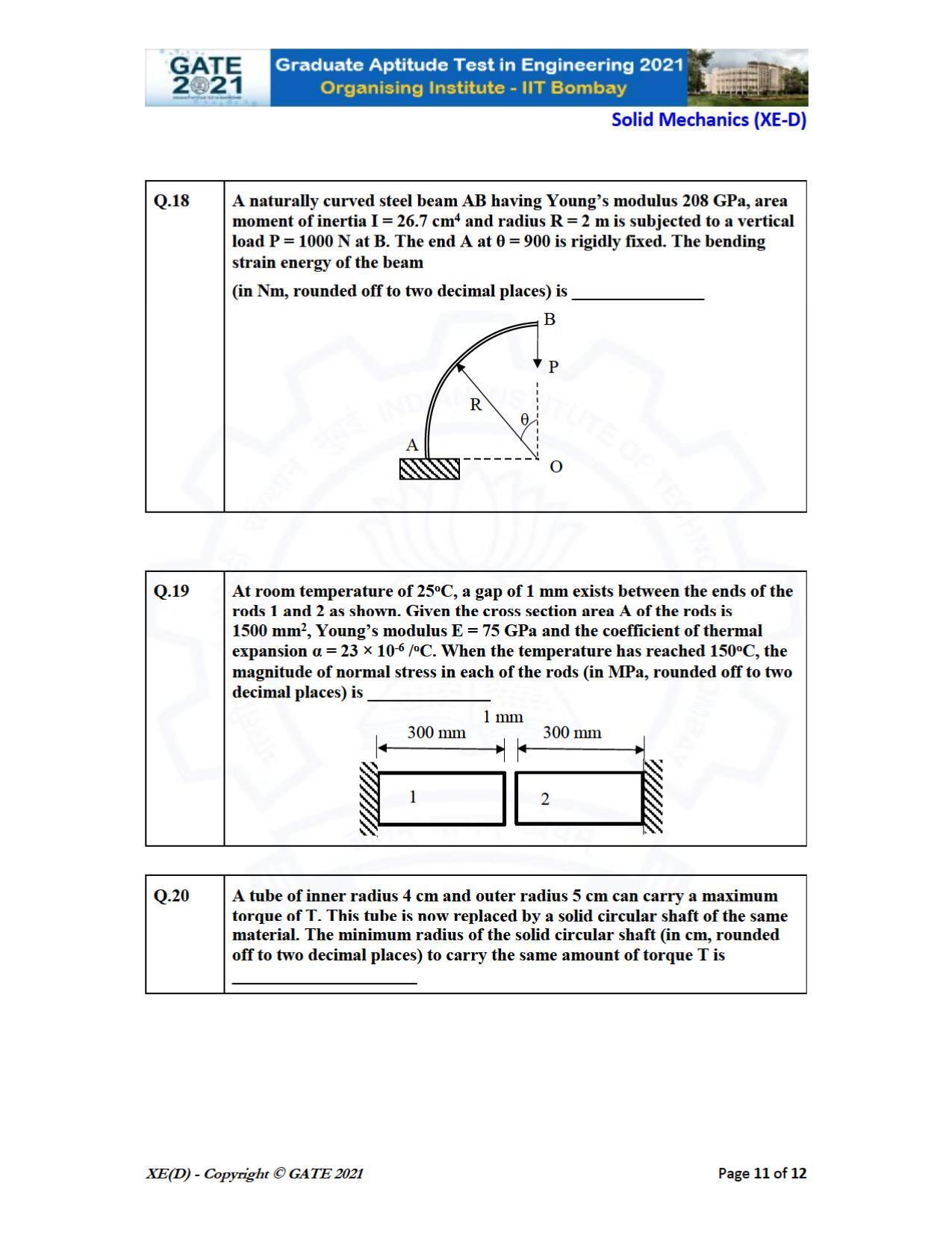 GATE 2021 Engineering Sciences	(XE) Question Paper - Page 49