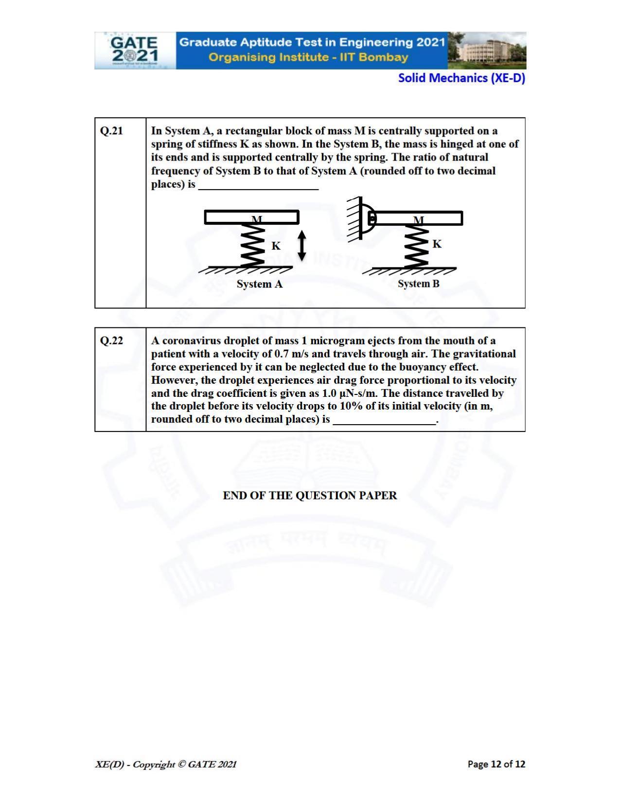 GATE 2021 Engineering Sciences	(XE) Question Paper - Page 50