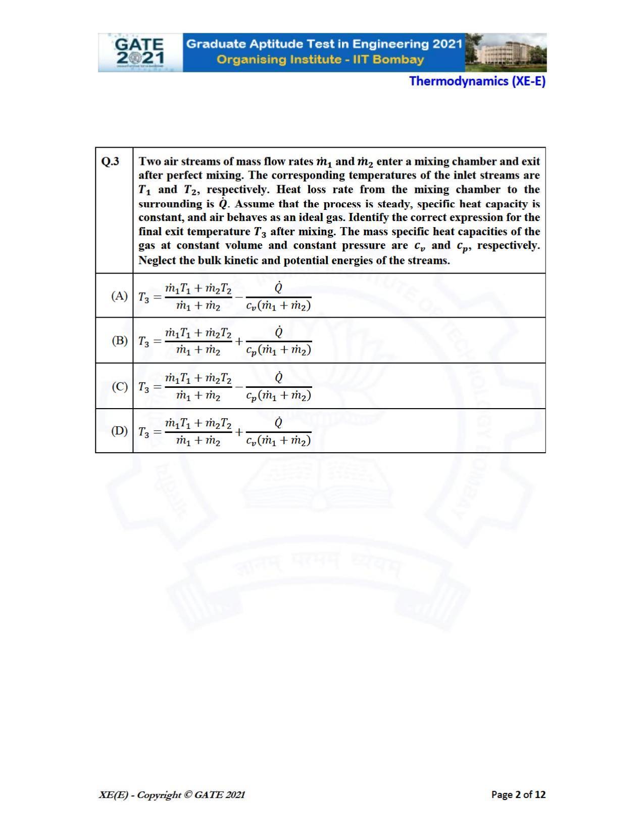 GATE 2021 Engineering Sciences	(XE) Question Paper - Page 53