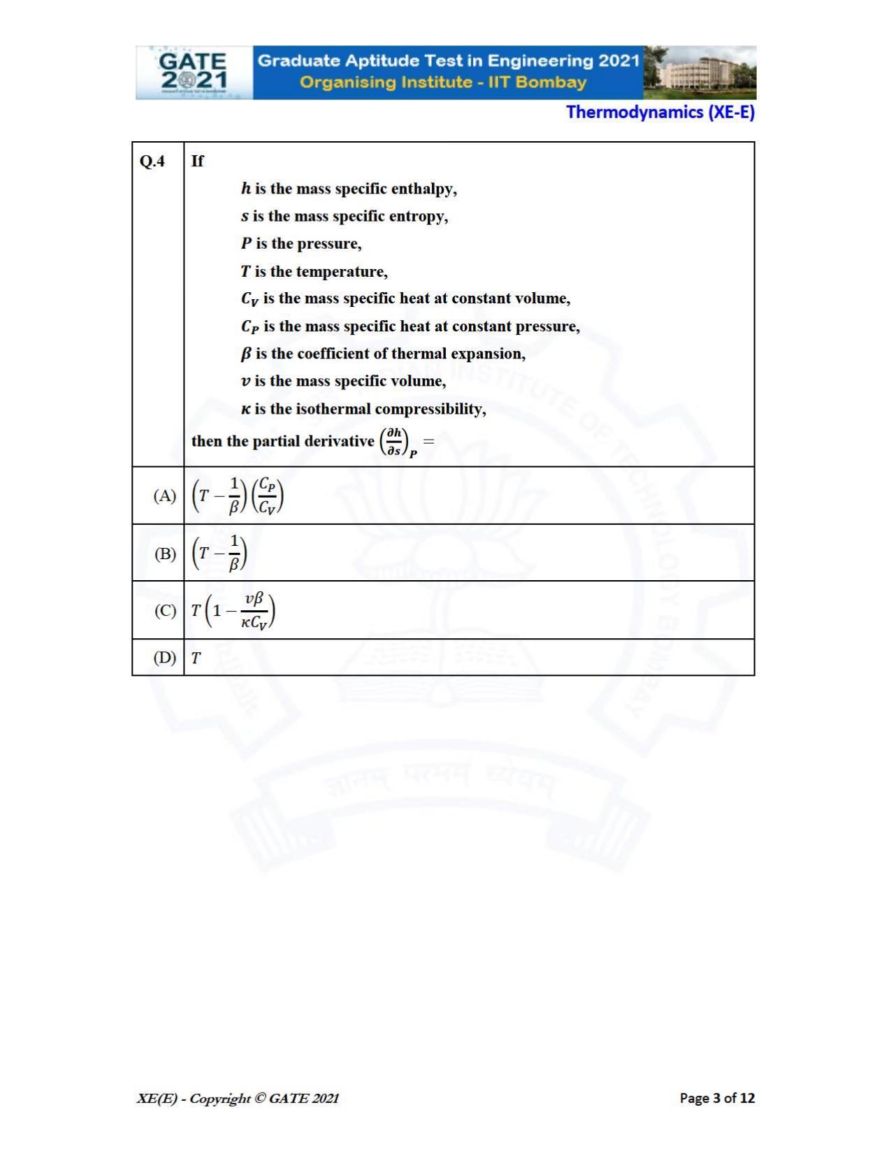 GATE 2021 Engineering Sciences	(XE) Question Paper - Page 54