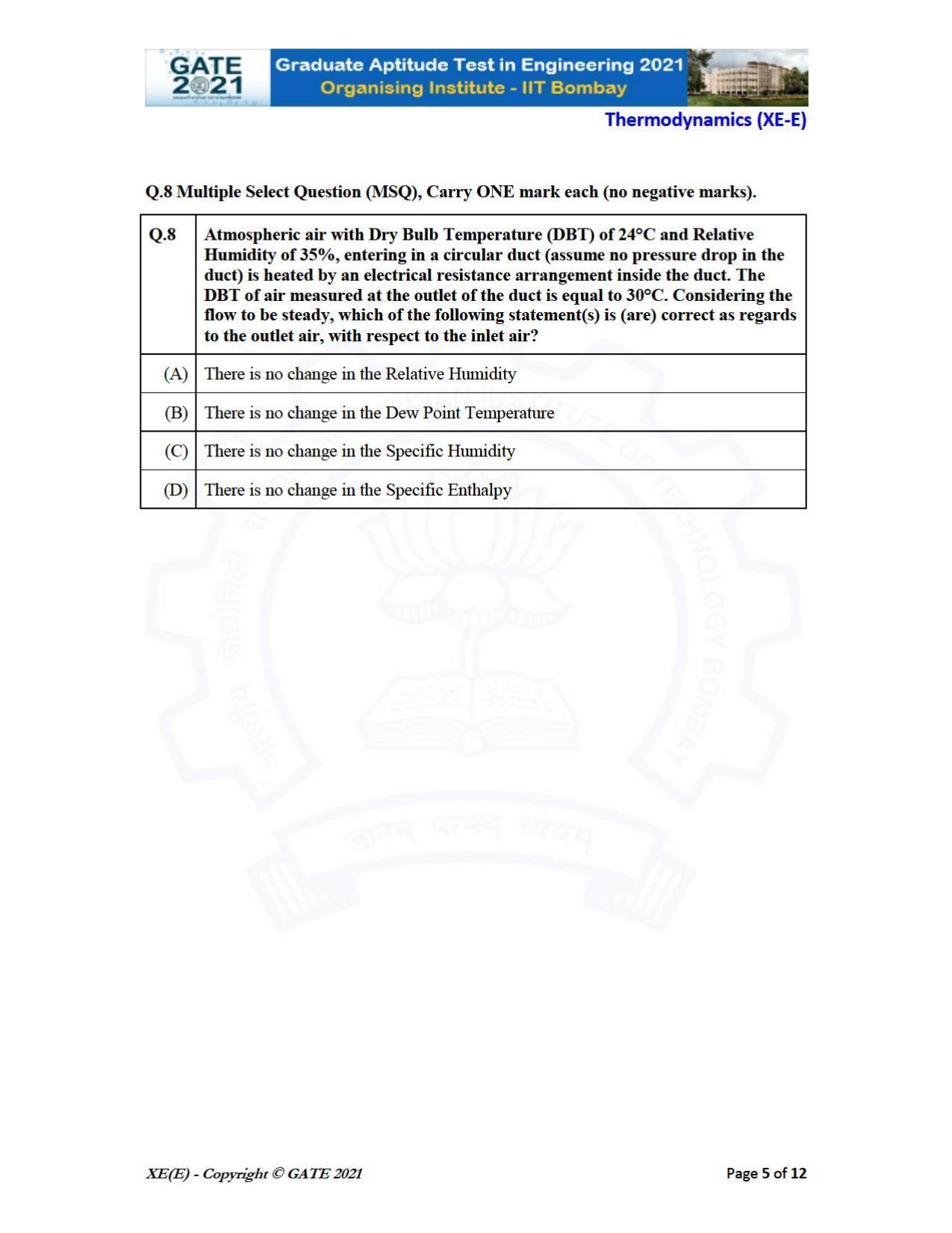 GATE 2021 Engineering Sciences	(XE) Question Paper - Page 56