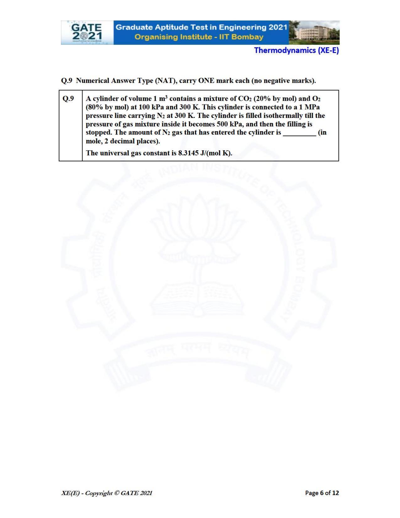 GATE 2021 Engineering Sciences	(XE) Question Paper - Page 57
