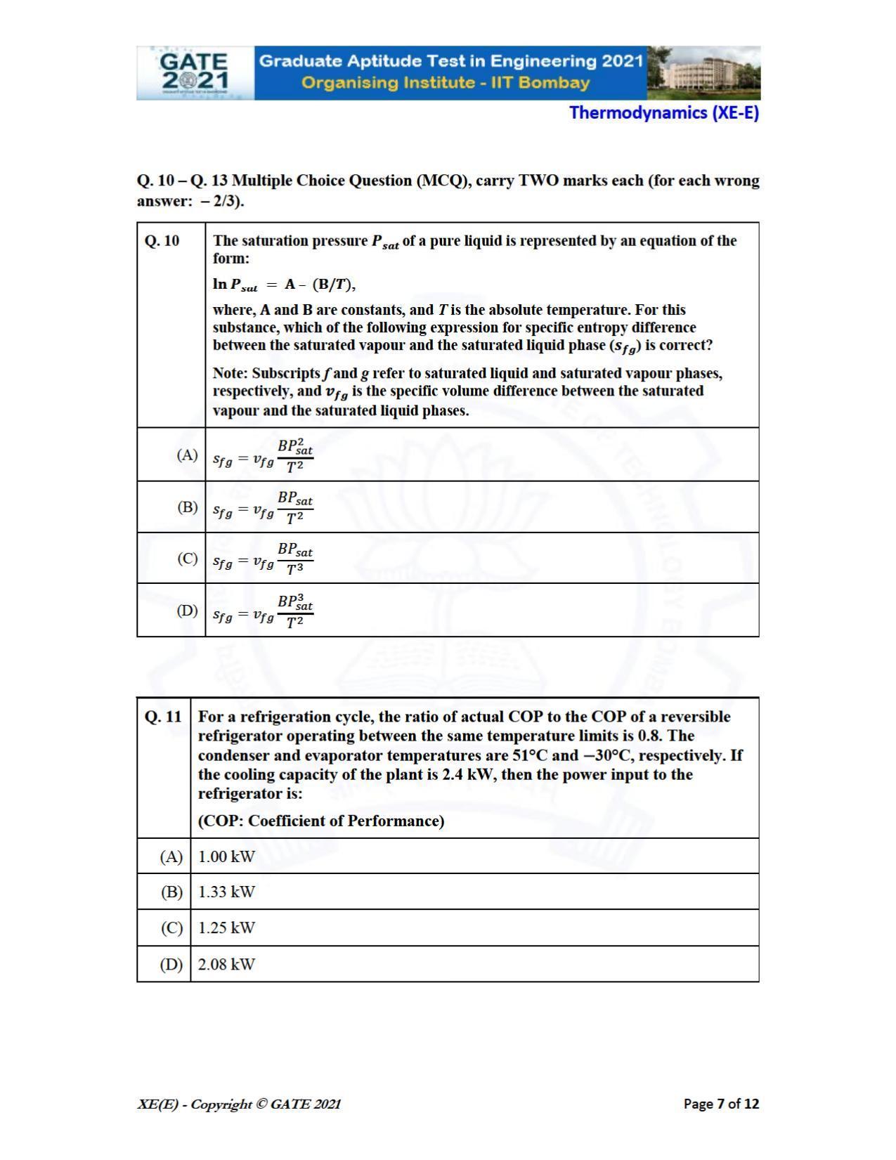 GATE 2021 Engineering Sciences	(XE) Question Paper - Page 58