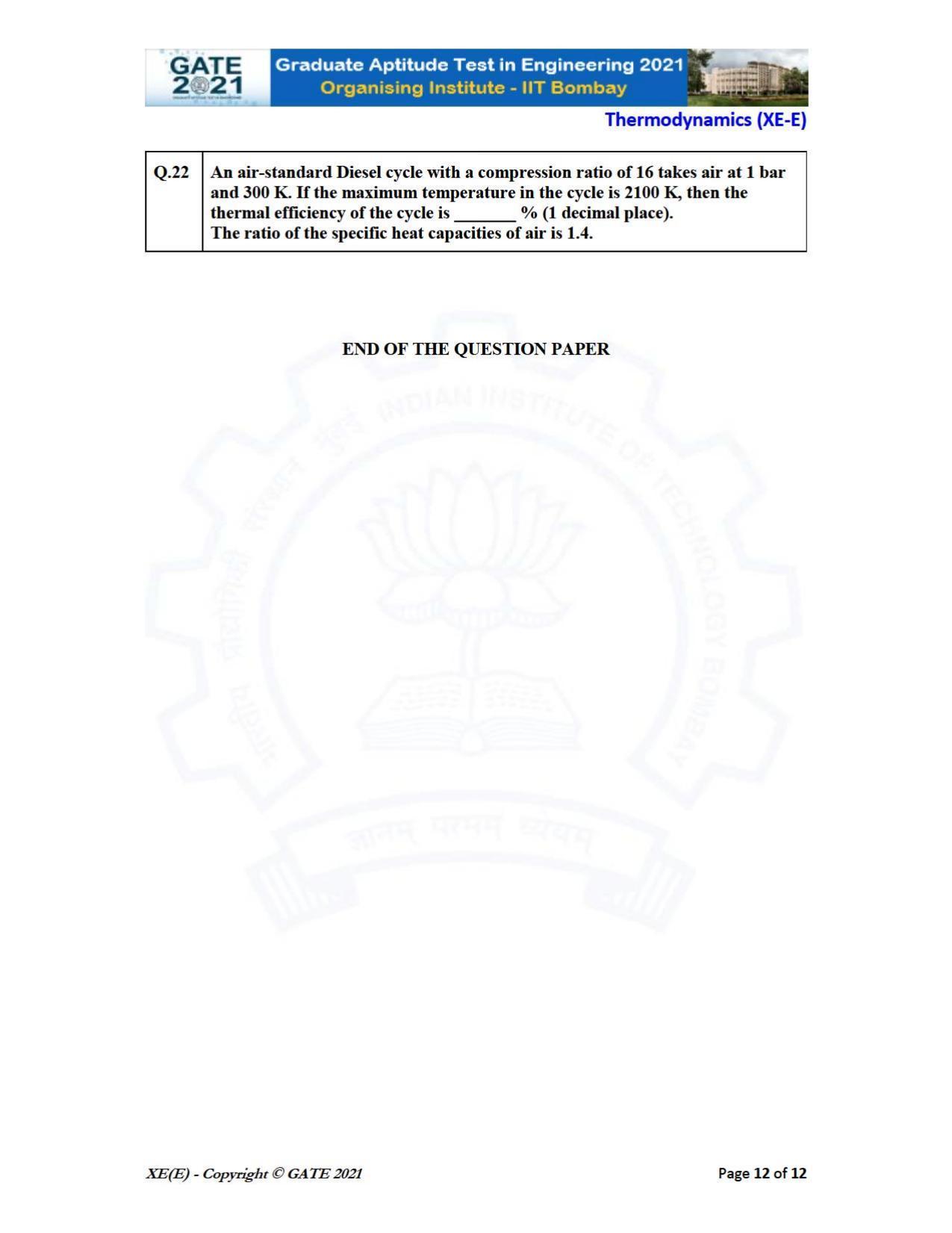 GATE 2021 Engineering Sciences	(XE) Question Paper - Page 63