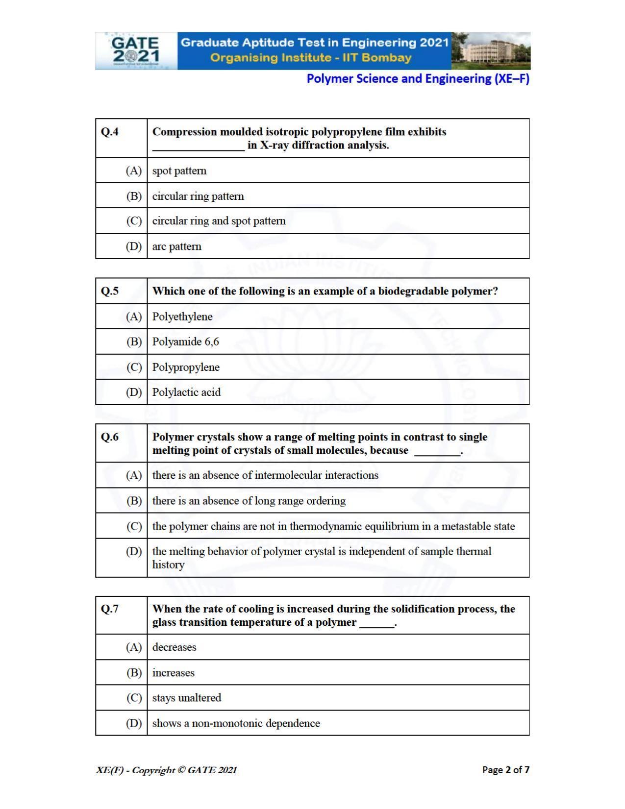 GATE 2021 Engineering Sciences	(XE) Question Paper - Page 66
