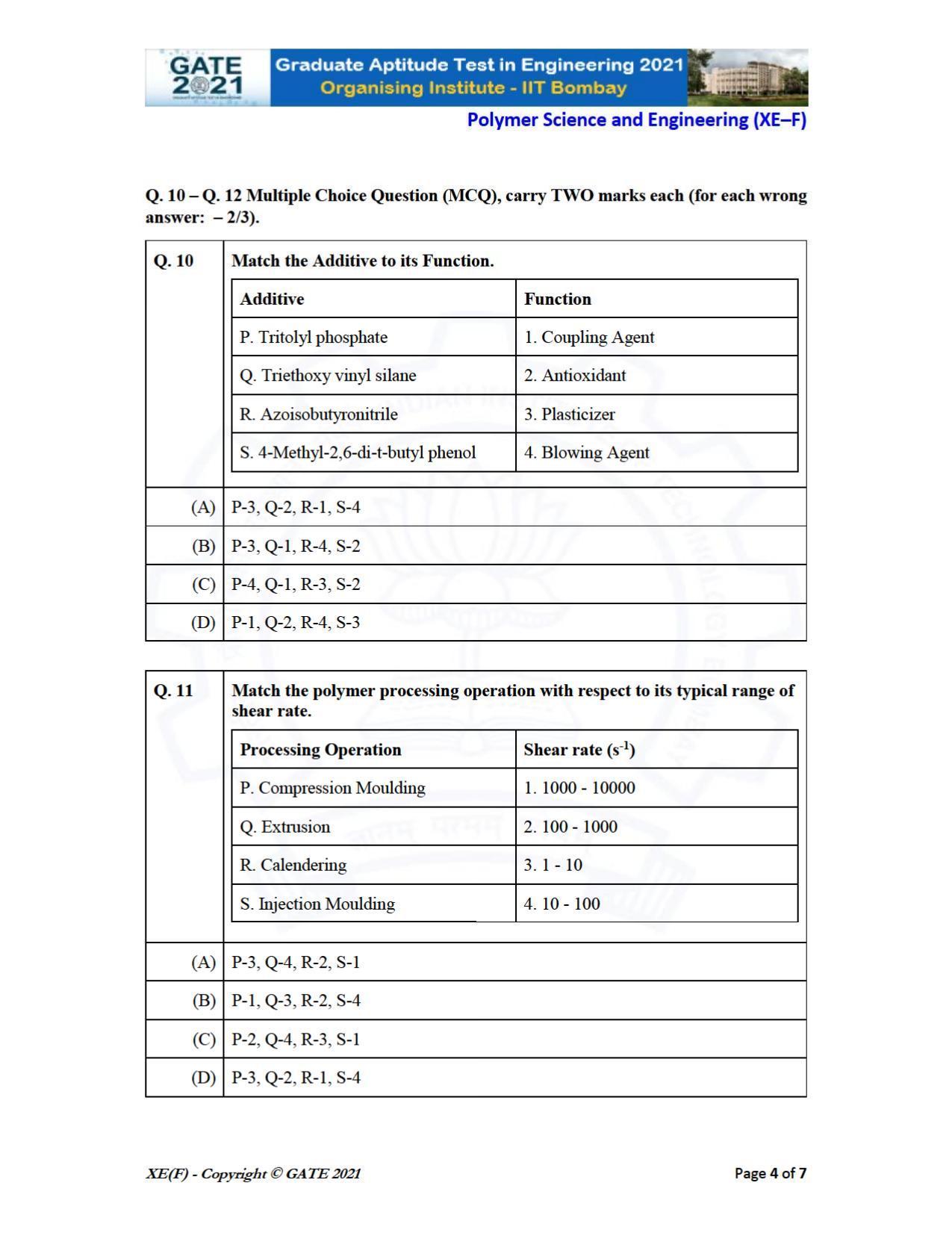 GATE 2021 Engineering Sciences	(XE) Question Paper - Page 68