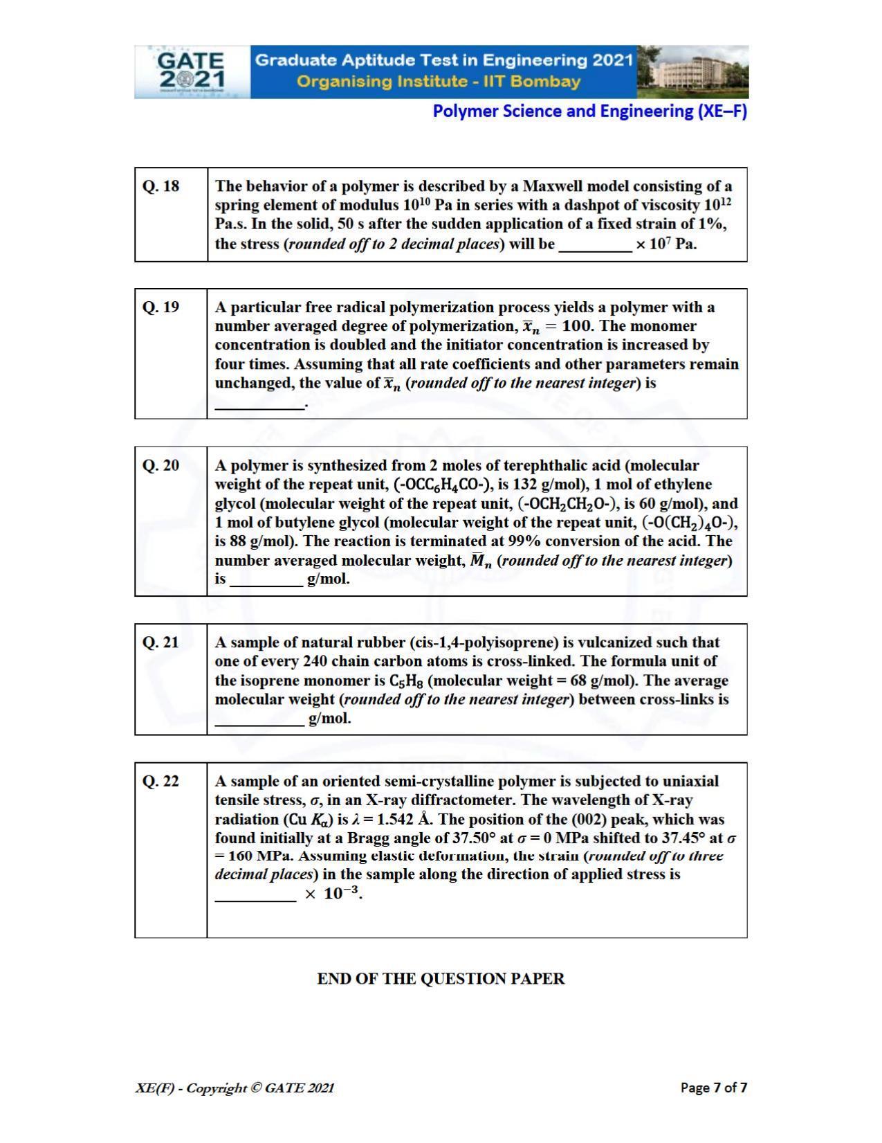 GATE 2021 Engineering Sciences	(XE) Question Paper - Page 71