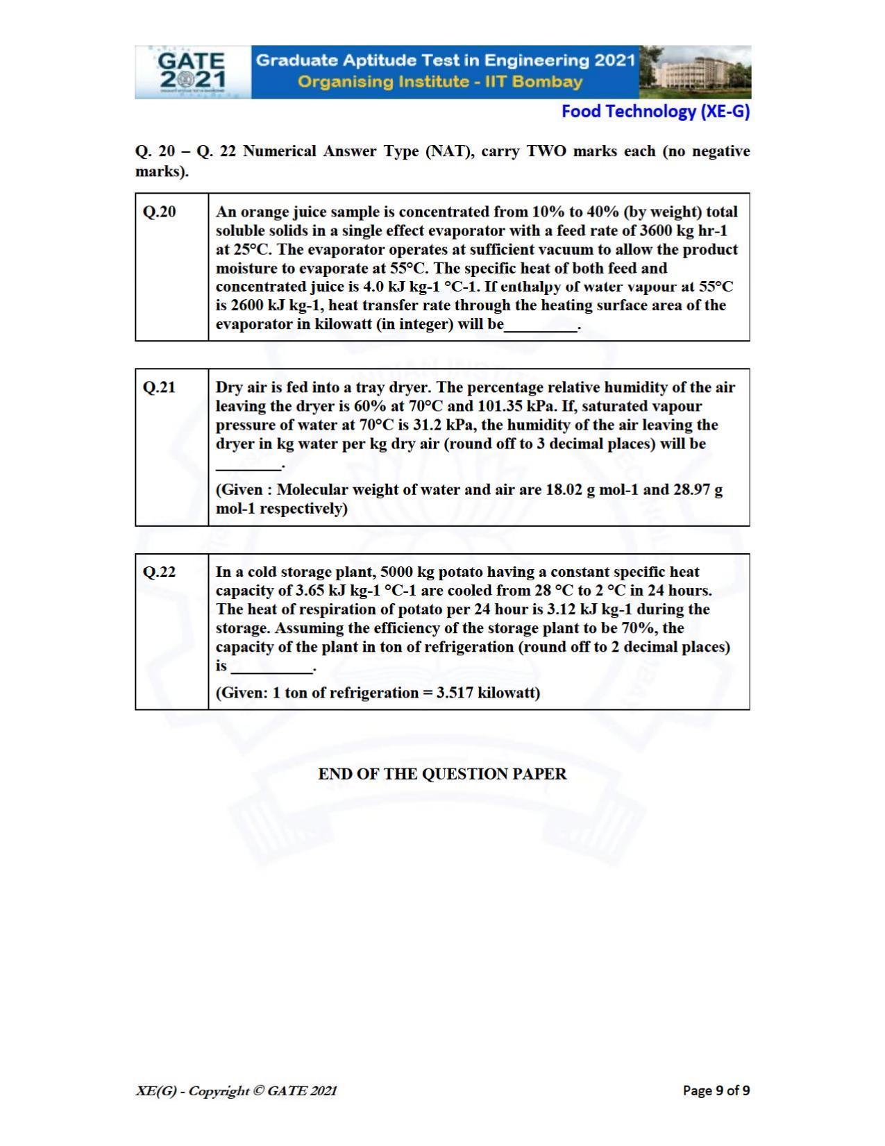 GATE 2021 Engineering Sciences	(XE) Question Paper - Page 81