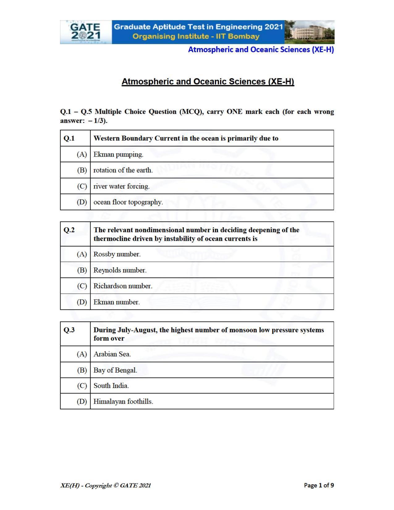 GATE 2021 Engineering Sciences	(XE) Question Paper - Page 83