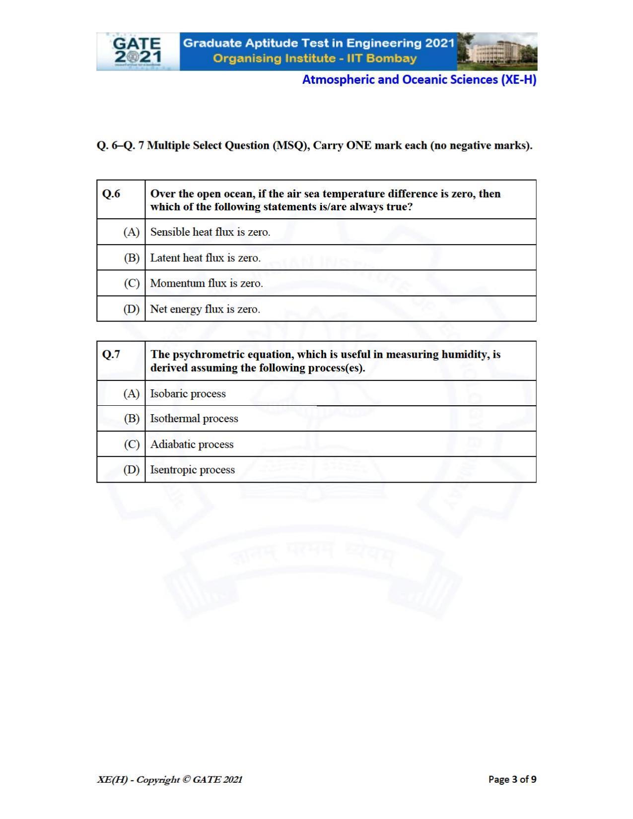GATE 2021 Engineering Sciences	(XE) Question Paper - Page 85