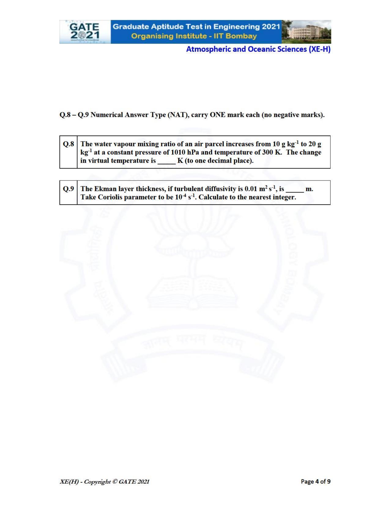 GATE 2021 Engineering Sciences	(XE) Question Paper - Page 86