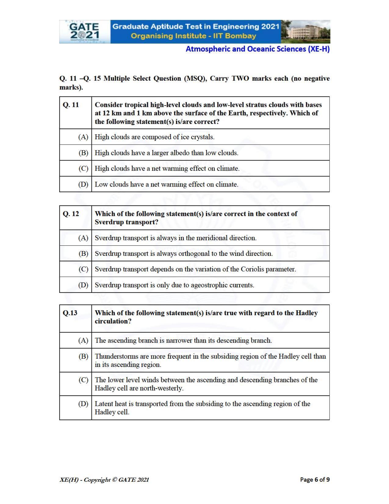 GATE 2021 Engineering Sciences	(XE) Question Paper - Page 88