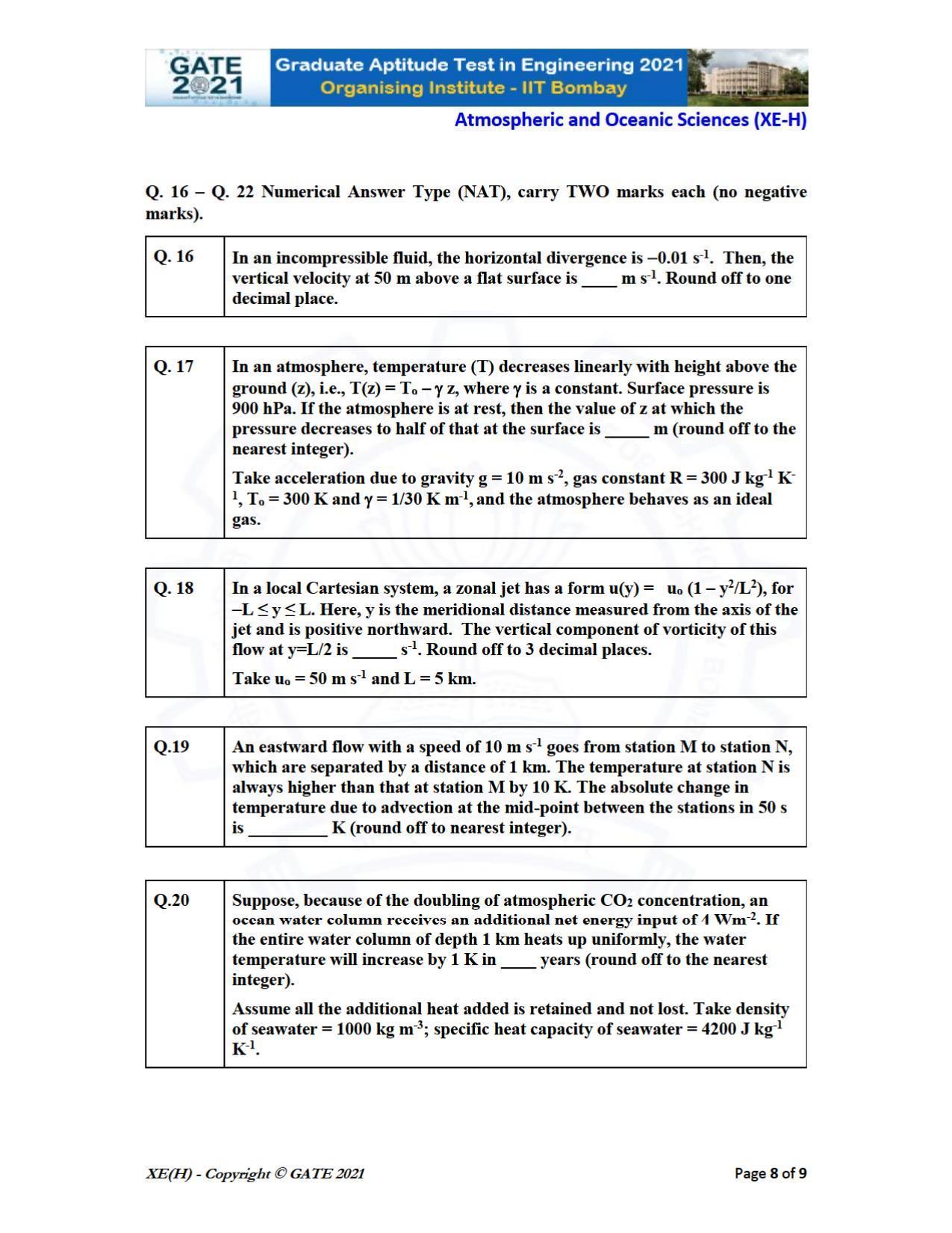 GATE 2021 Engineering Sciences	(XE) Question Paper - Page 90