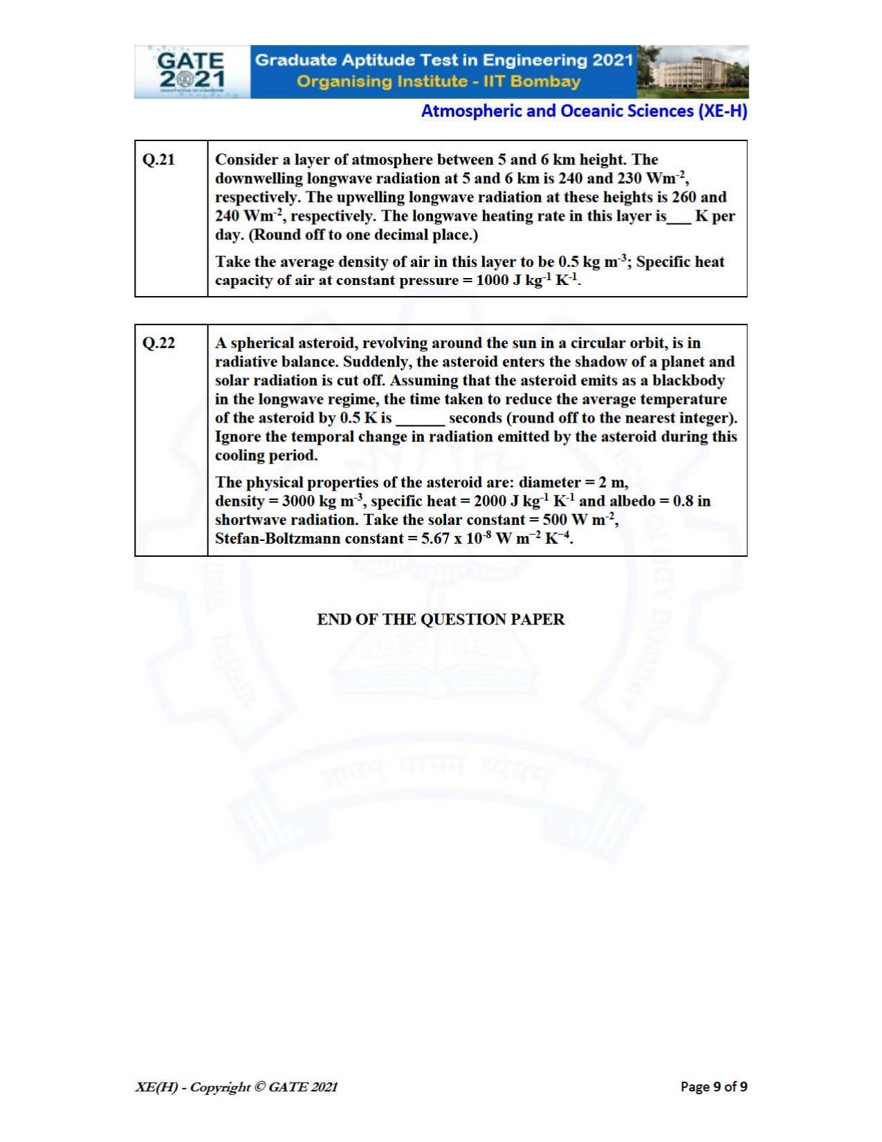 GATE 2021 Engineering Sciences	(XE) Question Paper - Page 91