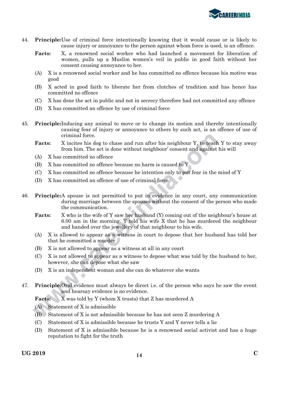CLAT 2019 UG Legal-Aptitude Question Paper - Page 13