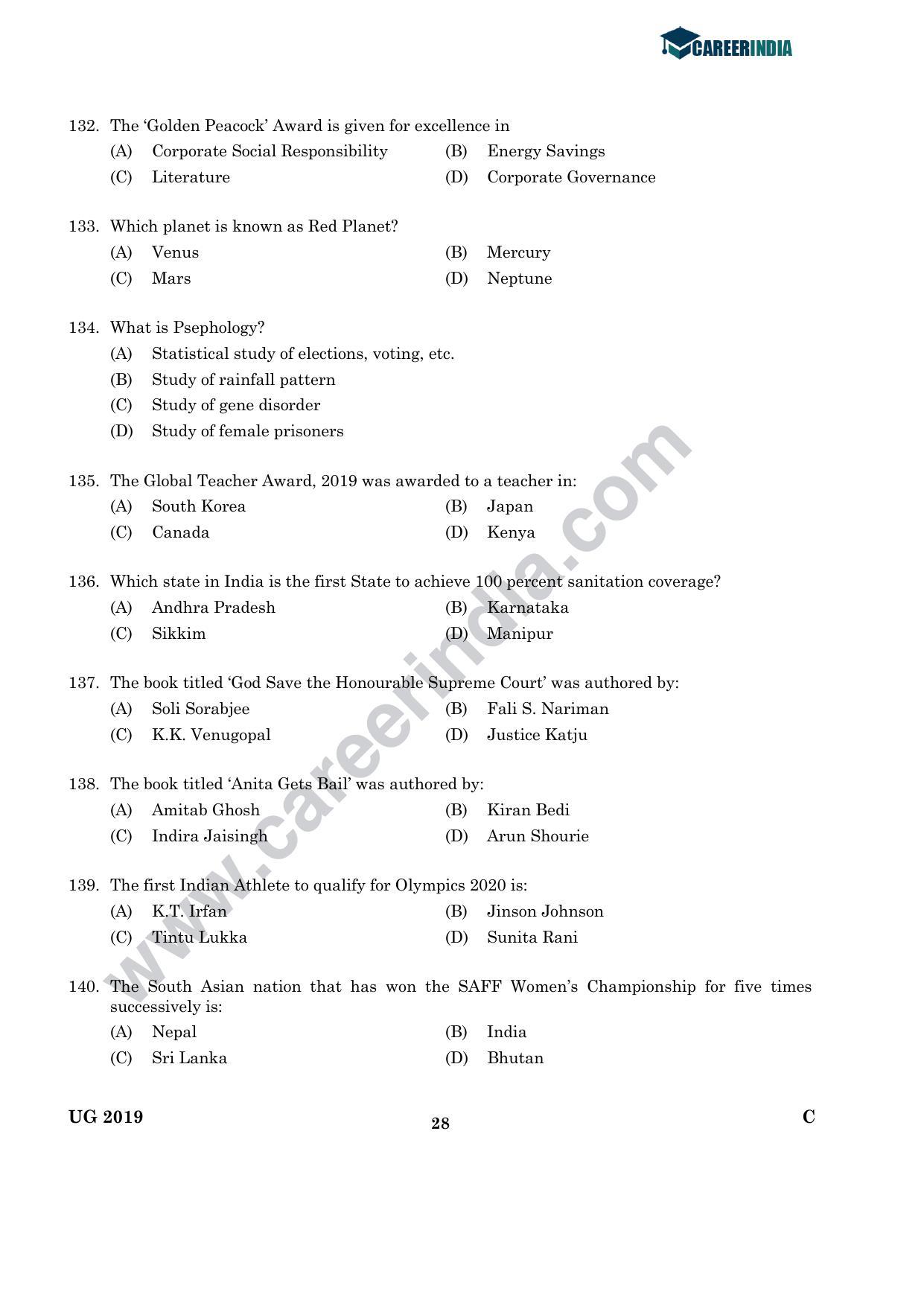 CLAT 2019 UG Legal-Aptitude Question Paper - Page 27