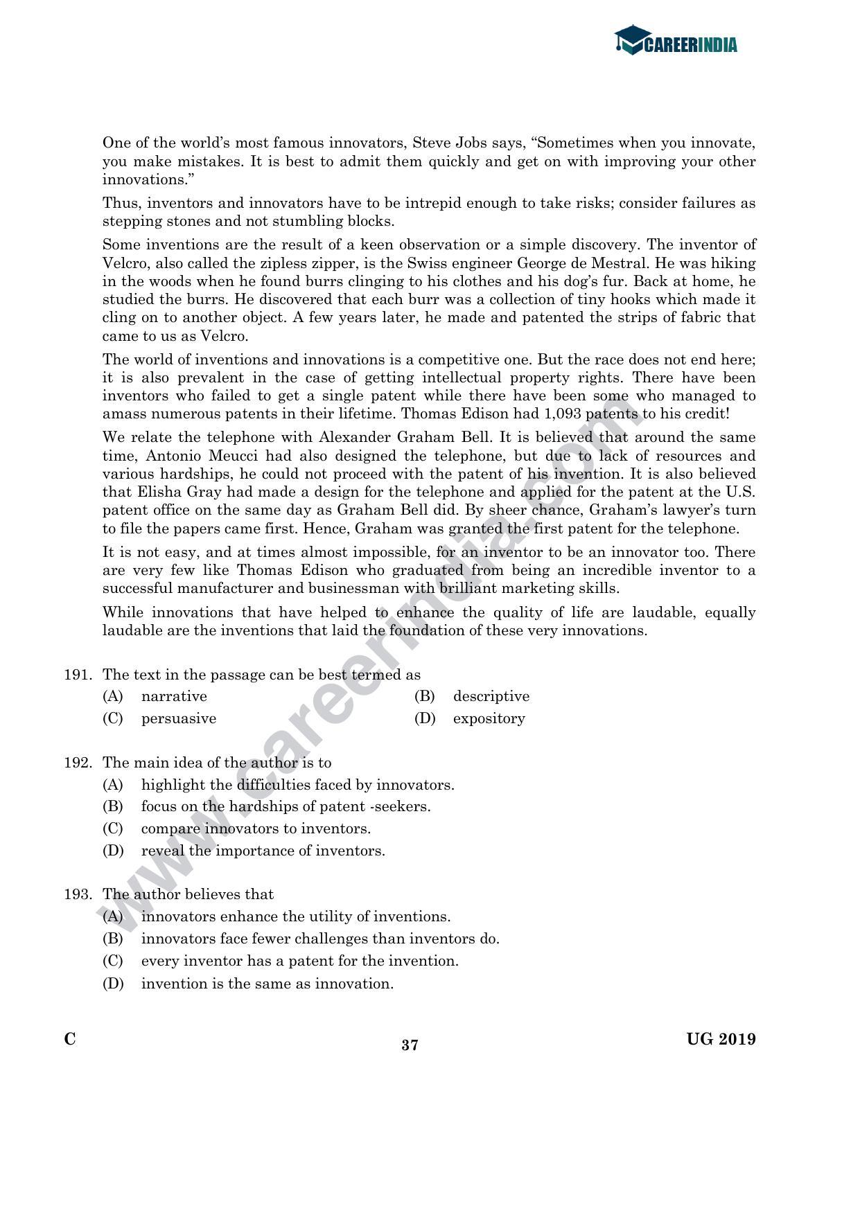 CLAT 2019 UG Legal-Aptitude Question Paper - Page 36