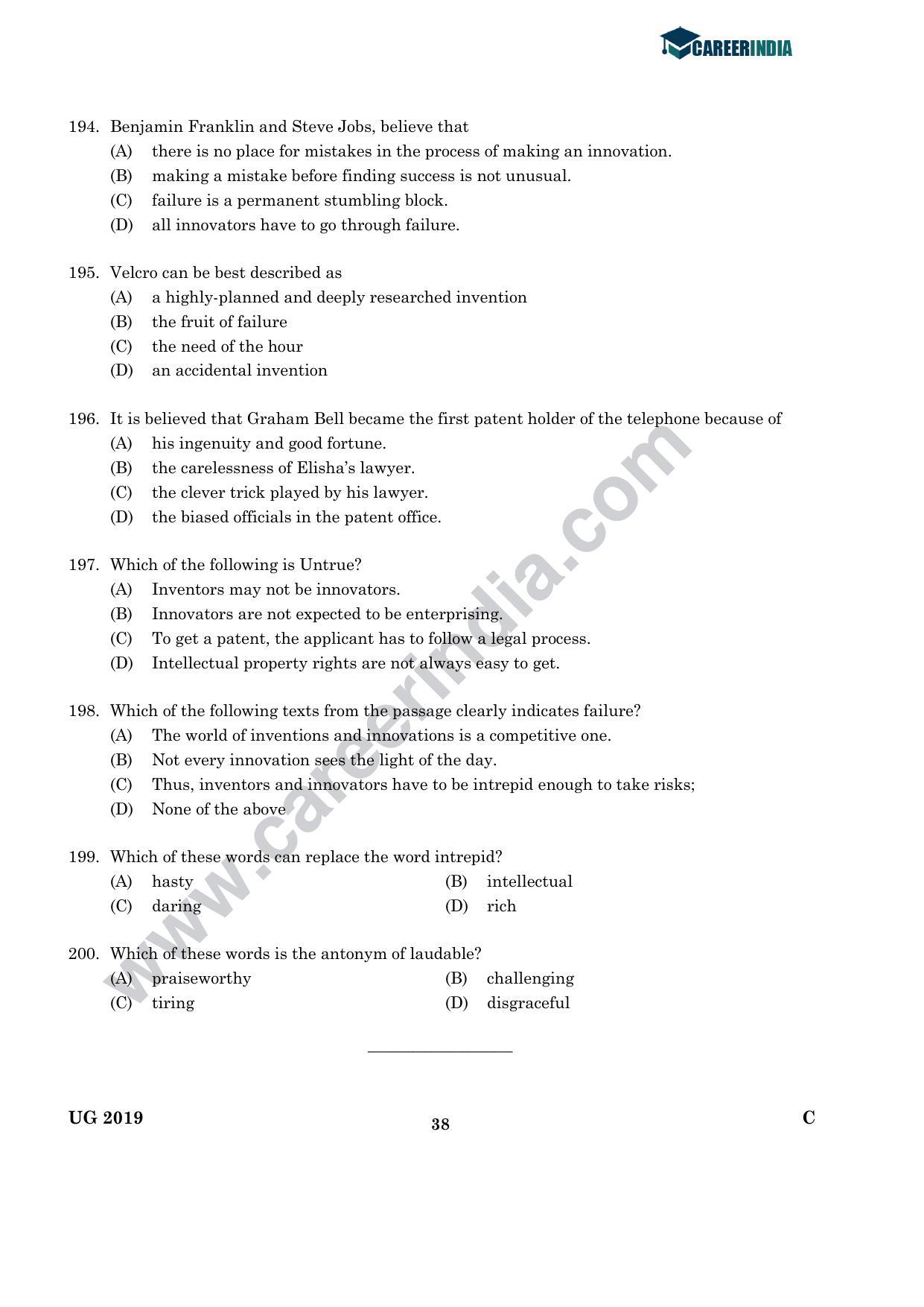 CLAT 2019 UG Legal-Aptitude Question Paper - Page 37