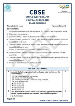 CBSE Class 12 Political Science Sample Paper 2024