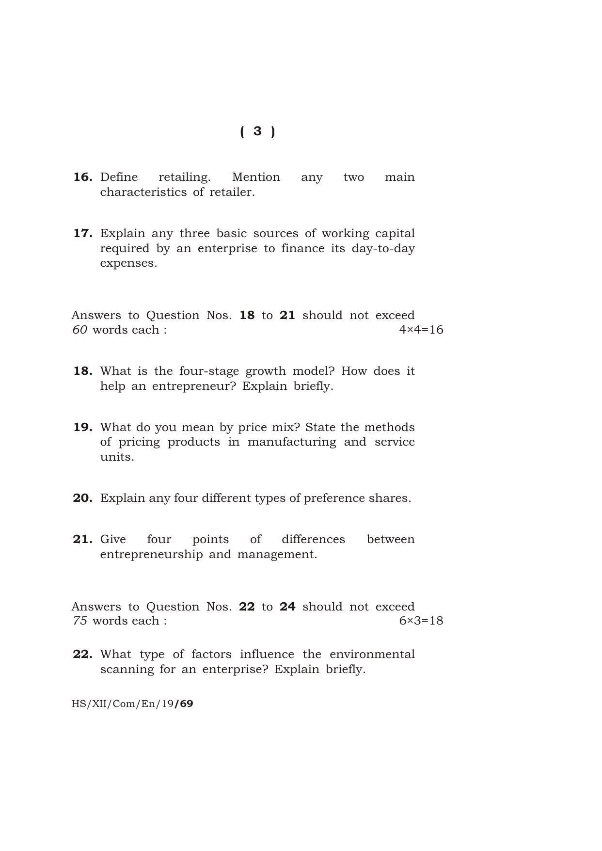 Meghalaya Board (MBOSE) Class 12 ENTREPRENEURSHIP 2019 Question Paper - Page 3