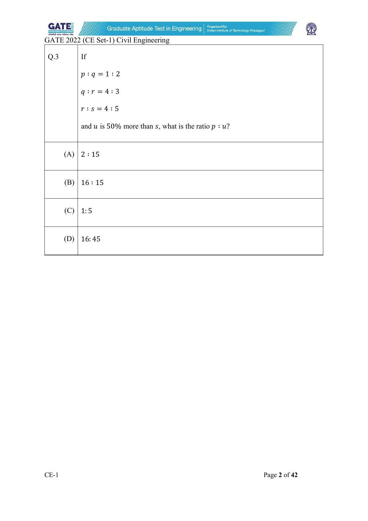 GATE 2022 Civil Engineering (CE-1) (Forenoon) Question Paper - Page 2