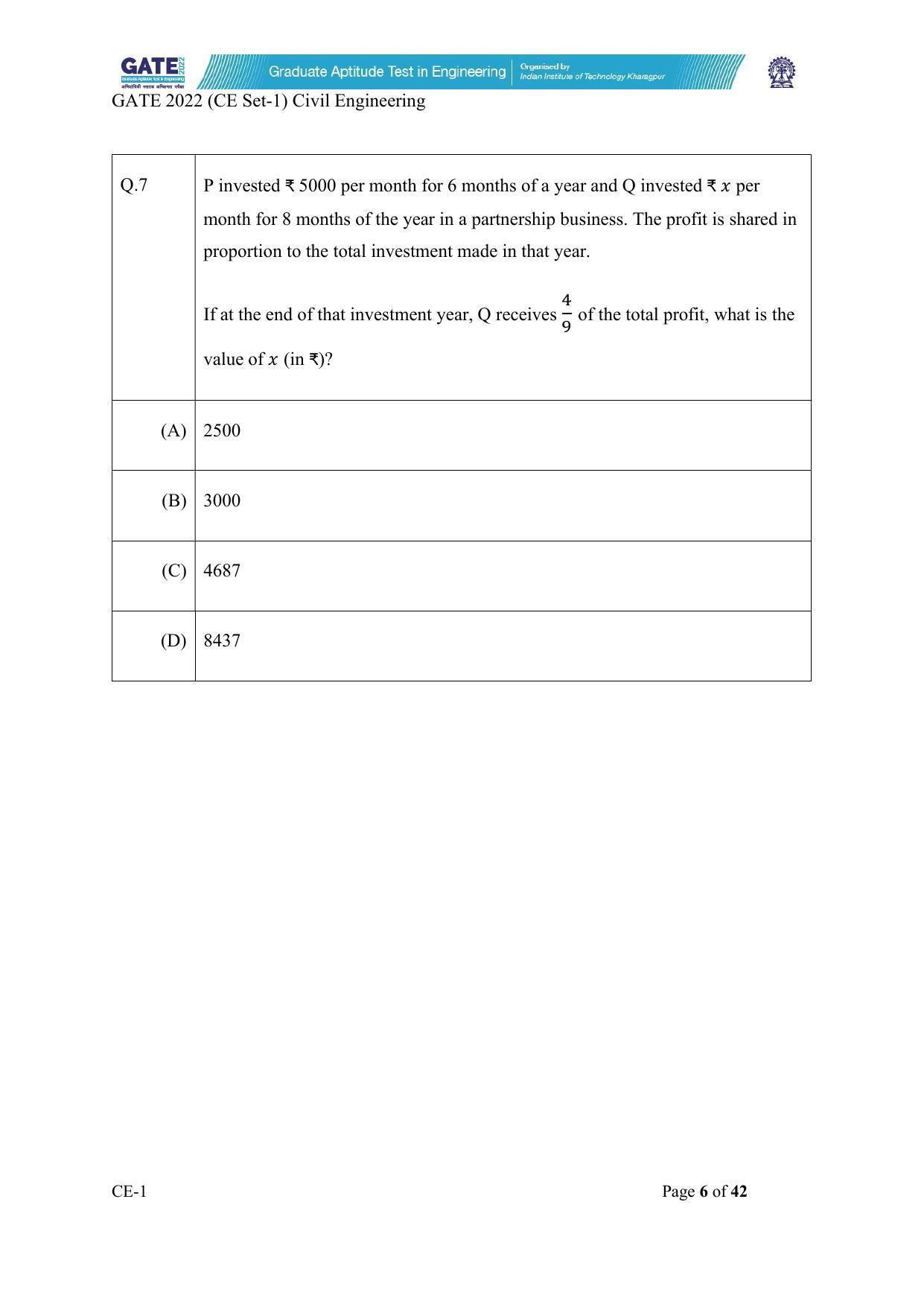 GATE 2022 Civil Engineering (CE-1) (Forenoon) Question Paper - Page 6
