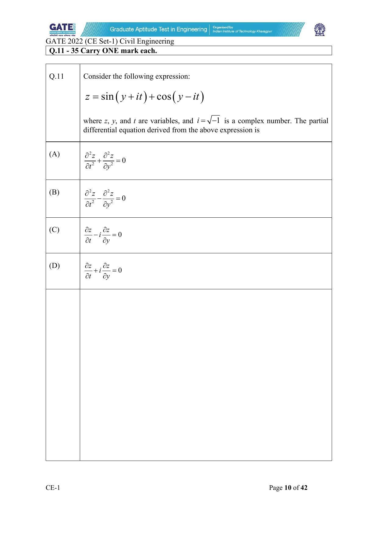 GATE 2022 Civil Engineering (CE-1) (Forenoon) Question Paper - Page 10