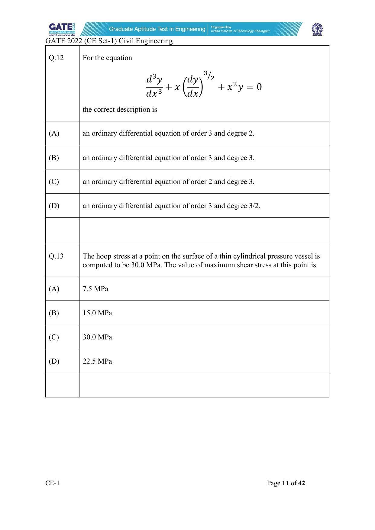 GATE 2022 Civil Engineering (CE-1) (Forenoon) Question Paper - Page 11