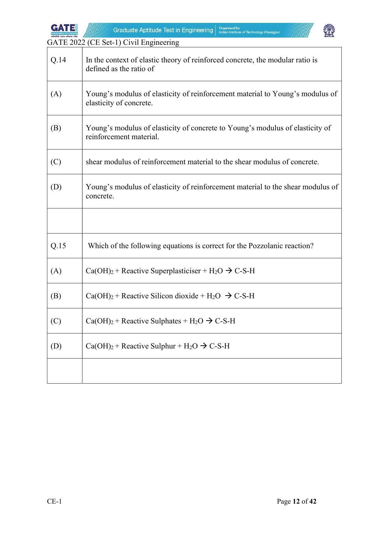 GATE 2022 Civil Engineering (CE-1) (Forenoon) Question Paper - Page 12