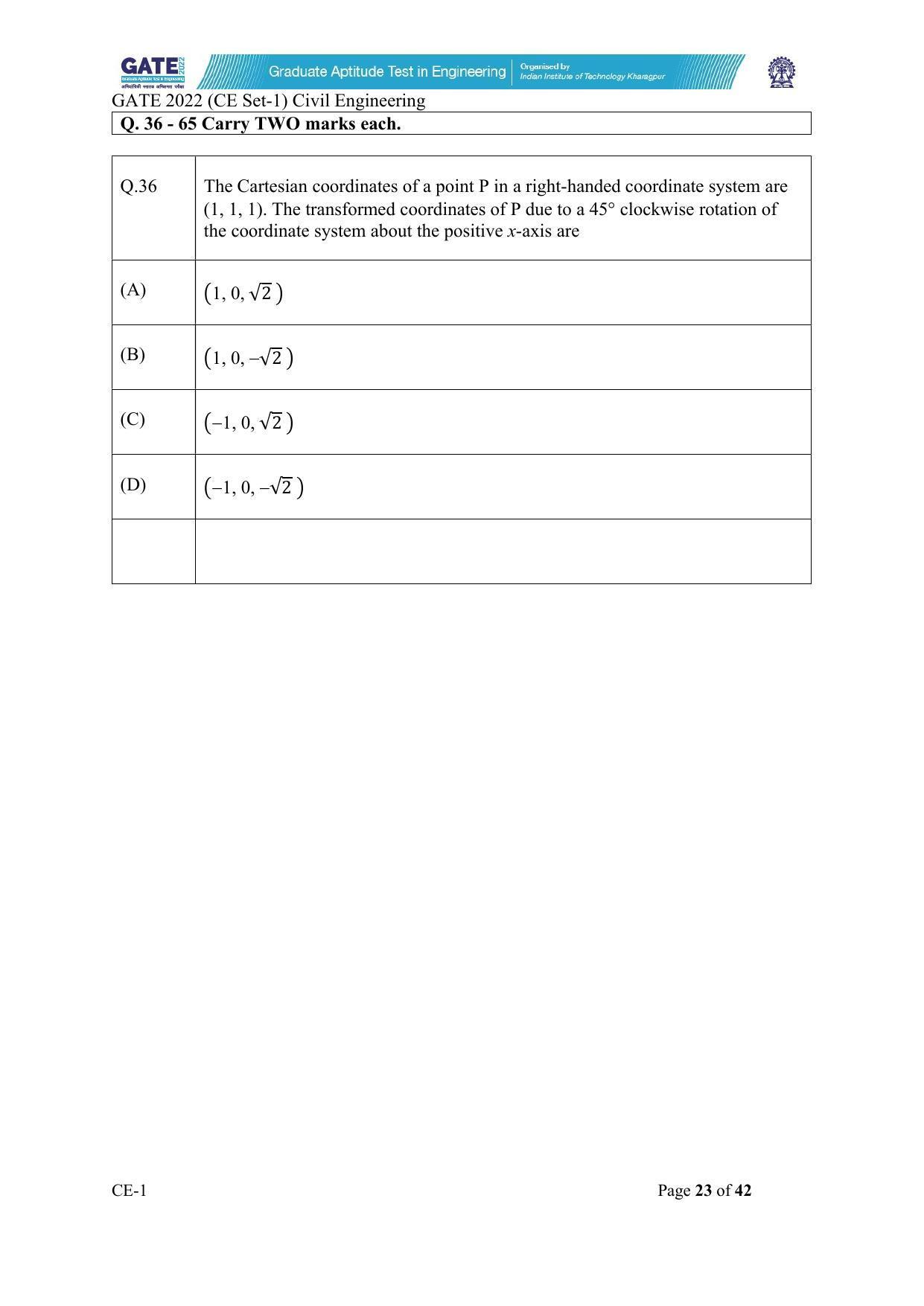 GATE 2022 Civil Engineering (CE-1) (Forenoon) Question Paper - Page 23