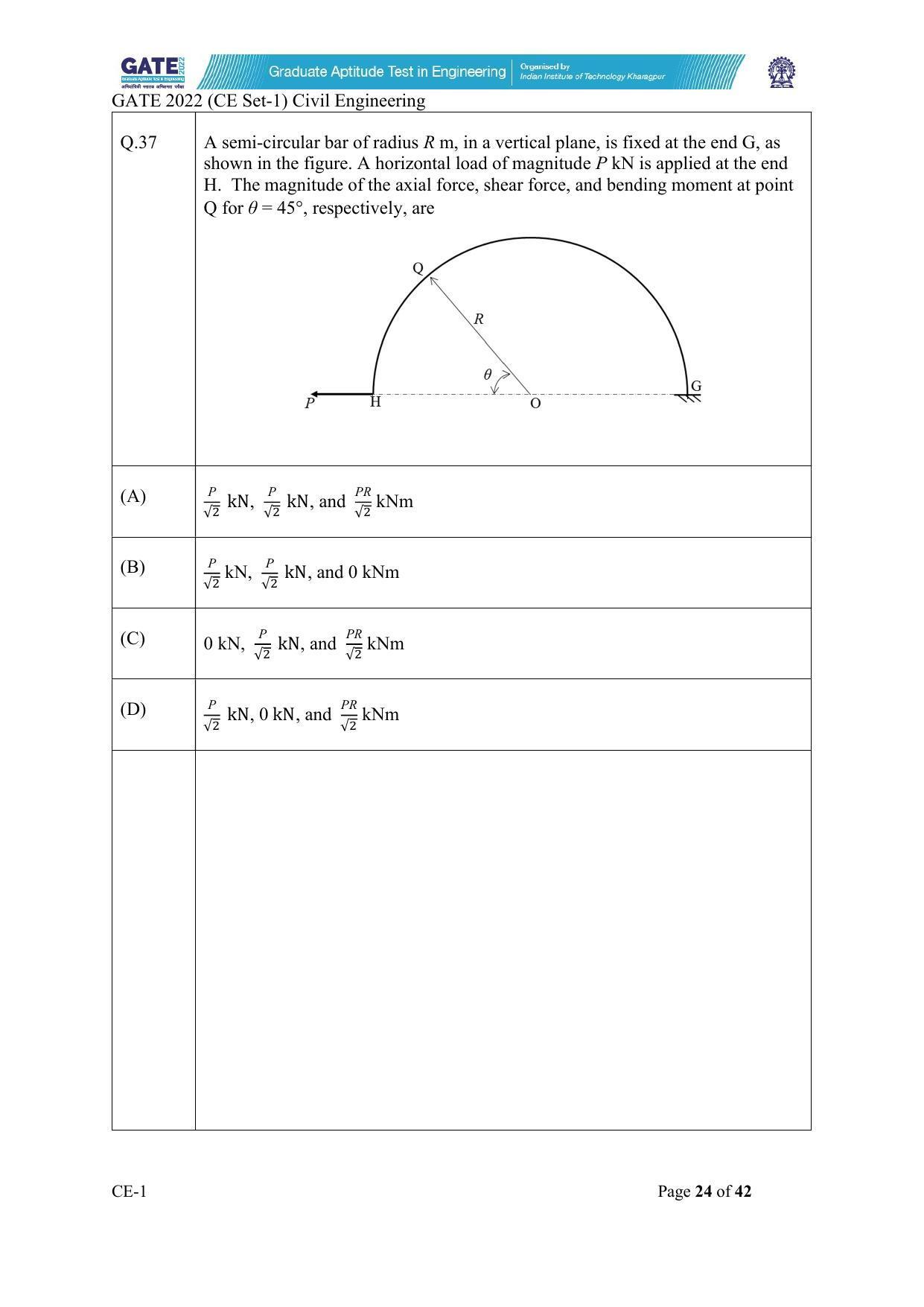 GATE 2022 Civil Engineering (CE-1) (Forenoon) Question Paper - Page 24