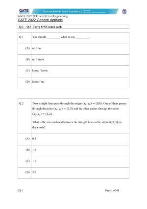 GATE 2022 Civil Engineering (CE-1) (Forenoon) Question Paper