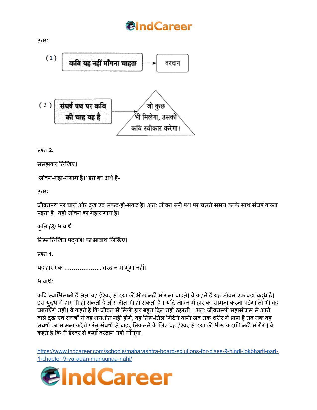 Maharashtra Board Solutions for Class 9- Hindi Lokbharti (Part 1): Chapter 9- वरदान माँगूँगा नही - Page 9