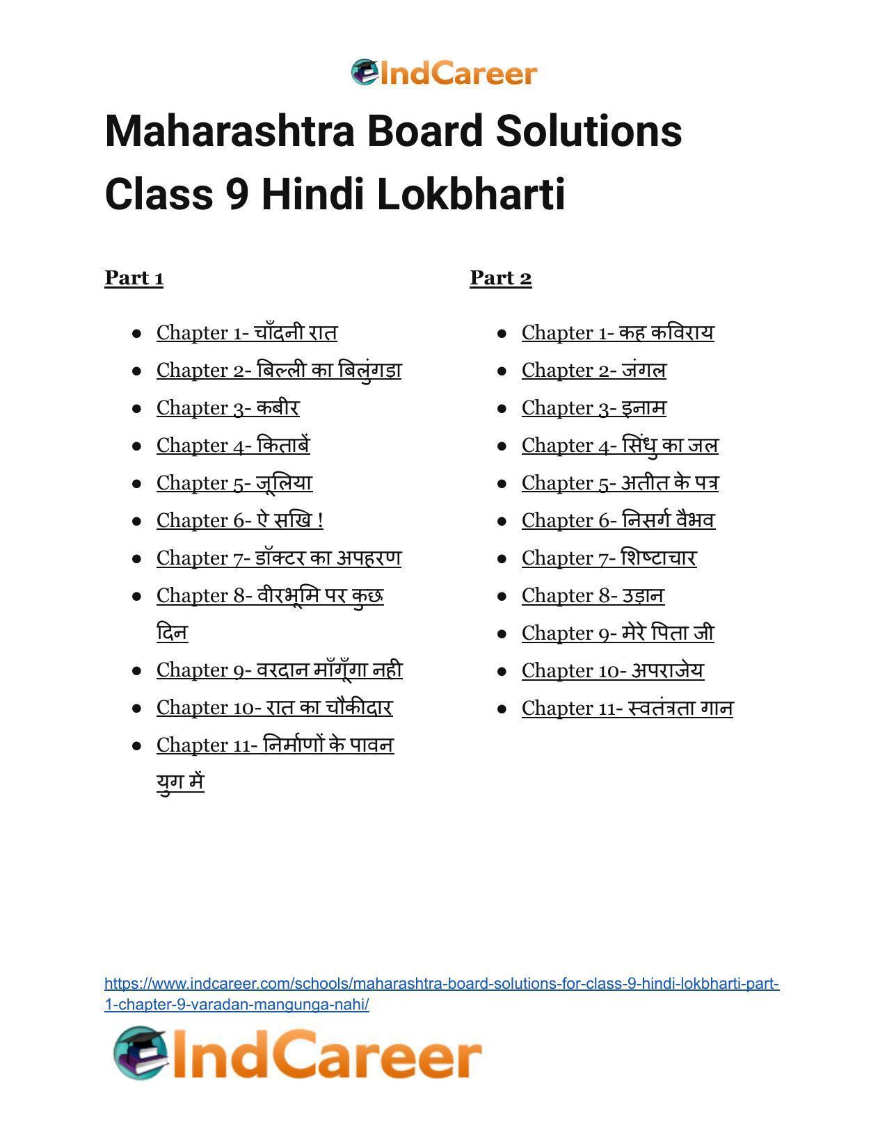 Maharashtra Board Solutions for Class 9- Hindi Lokbharti (Part 1): Chapter 9- वरदान माँगूँगा नही - Page 15