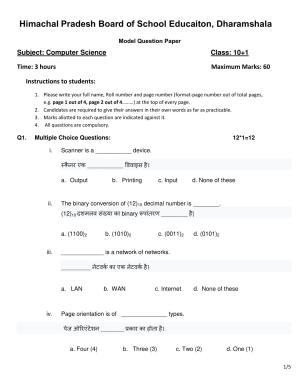 HPBOSE Class 11th Computer Science Sample Question Papers 2024